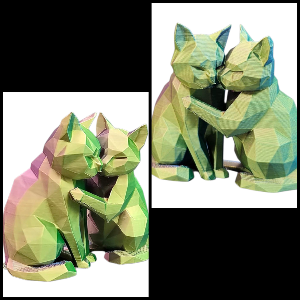 Geometrisch Poezenkoppel | 3D Geprint Kattenbeeldje in Meerkleurig Filament