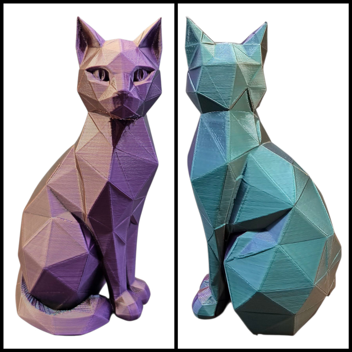 Geometrisch Poezenbeeldje | 3D Geprinte Kat in Meerkleurig Filament