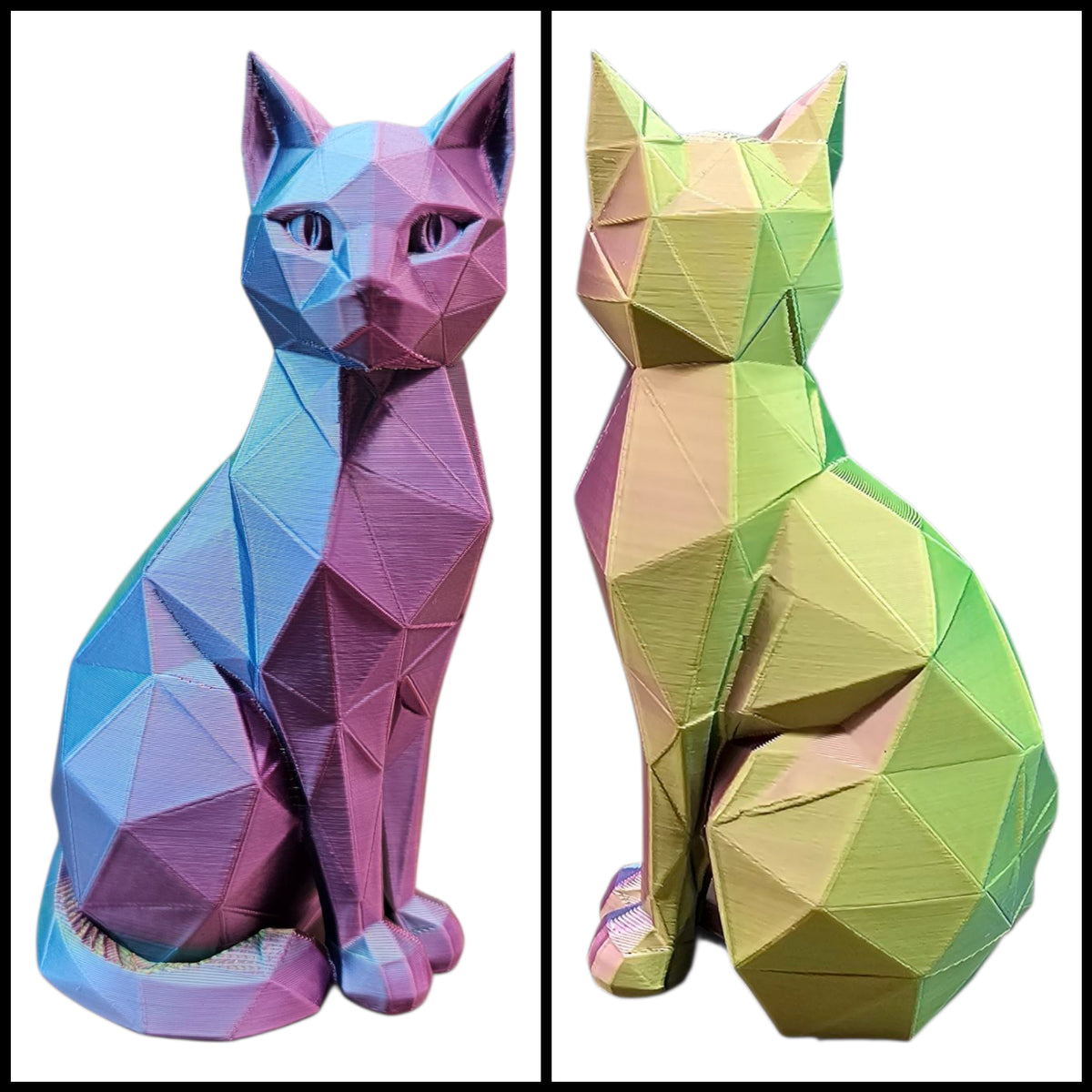 Geometrisch Poezenbeeldje | 3D Geprinte Kat in Meerkleurig Filament